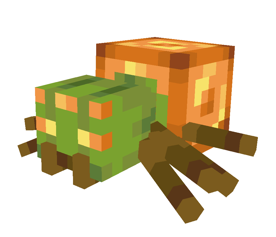 A small spider with a green head, and a glowing orange abdomen