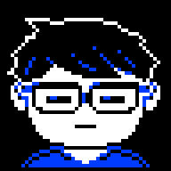A pixel mugshot of an average-looking boy, with glasses and messy hair.